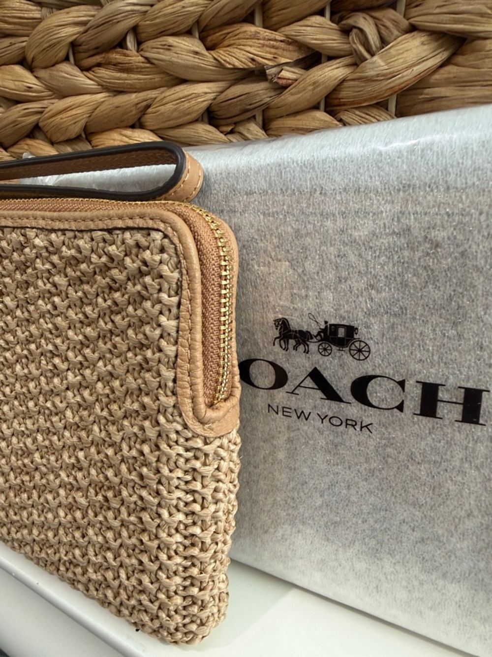 Coach Woven Straw Wristlet Clutch - Picture 2 of 6